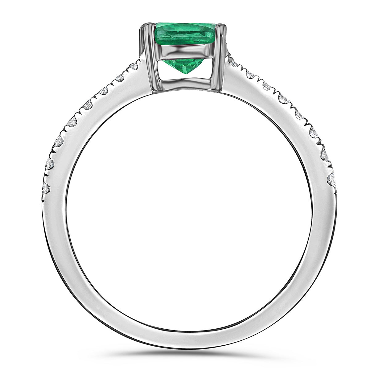 Astra 1.70ct Lab Emerald and Diamond Shoulder Set Cushion Cut Ring in Silver